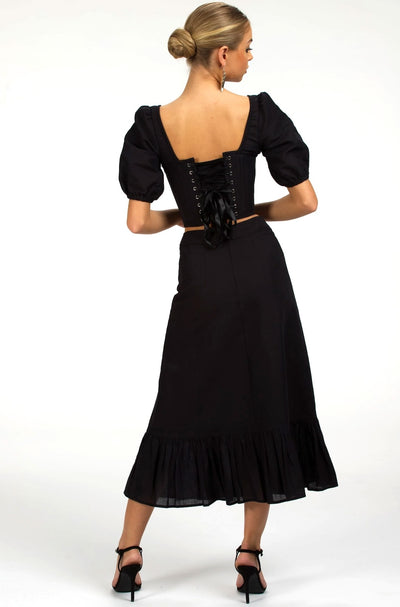 Black Linen Prairie Skirt