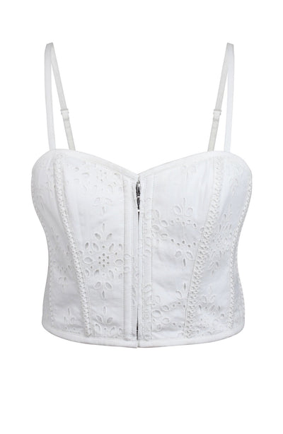DELICATELY DAINTY WHITE CROPPED CORSET FRONT