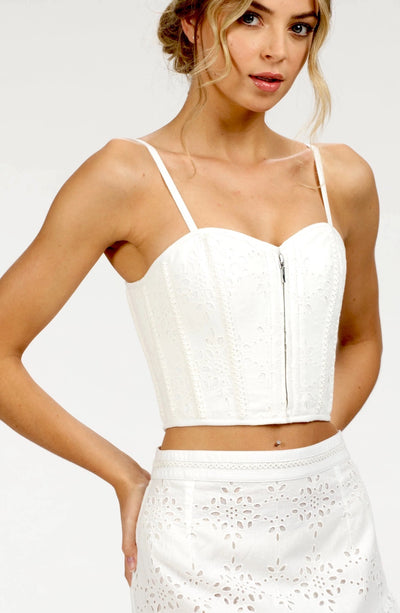 DELICATELY DAINTY WHITE CROPPED CORSET SIDE
