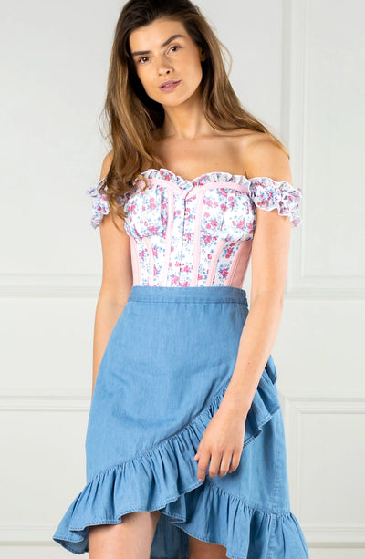 FLIRTY FLORAL COTTON CORSET TOP FRONT