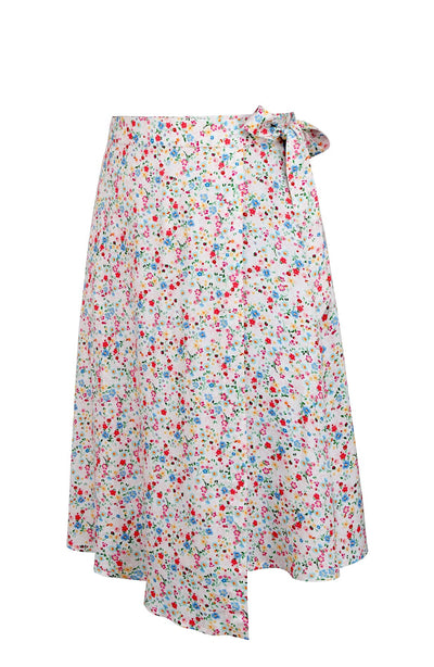 FLORAL MEADOW ASYMMETRIC WRAP SKIRT SIDE