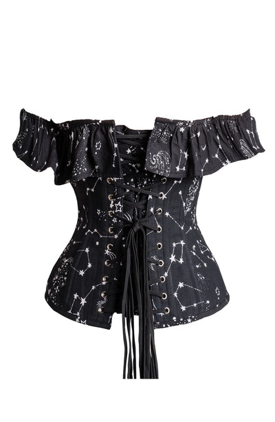 Galaxy Sleeved Overbust Corset Top With Ribbon Lacing