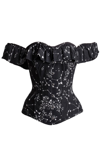 Galaxy Sleeved Overbust Corset Top With Ribbon Lacing
