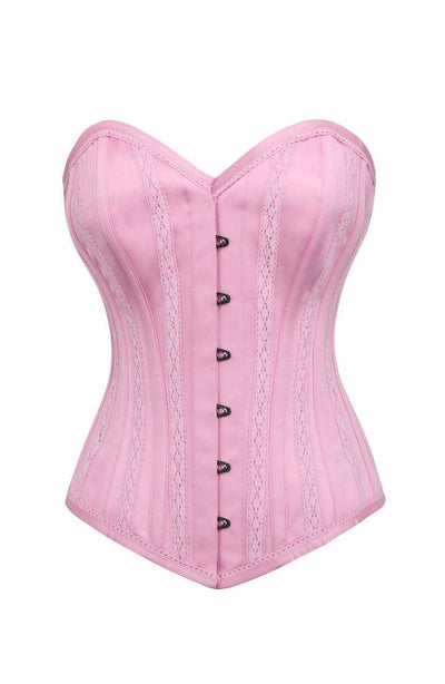 PRETTY IN PINK SATIN LACE CORSET FRONT