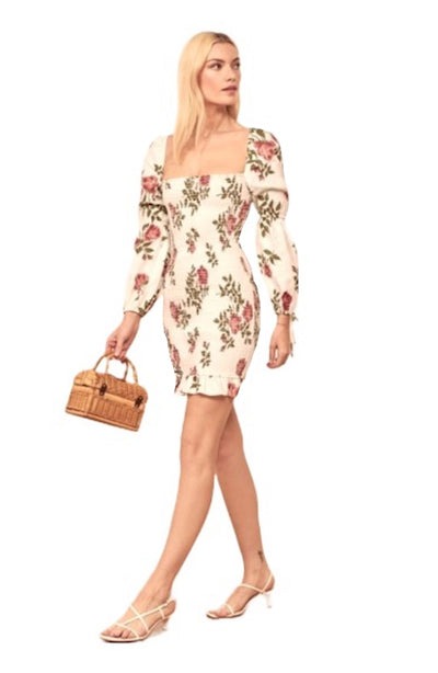 TAYLOR FLORAL LINEN DRESS SIDE